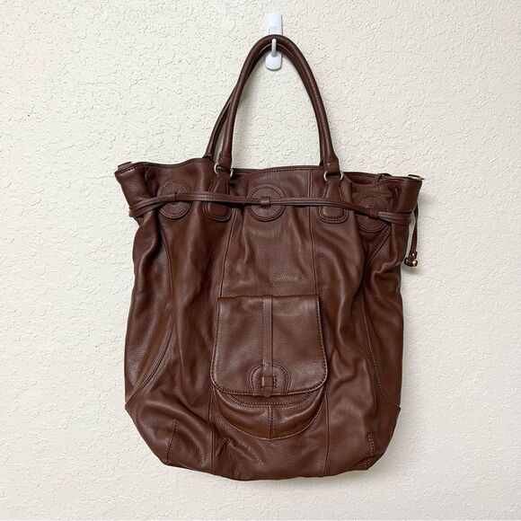 Isaac Mizrahi Live LG Satchel Leather Shoulder Bag Tote Purse Handbag Brown - Picture 1 of 16